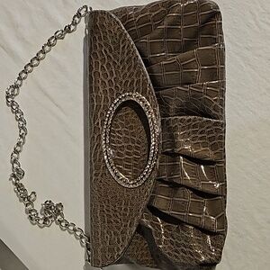 Rhinestone and Faux Leather Clutch